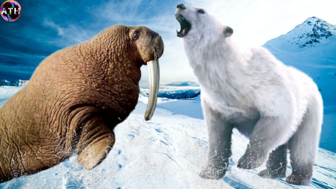 Polar Bear Vs Walrus: Who Will Win? A polar bear and a walrus face off on an ice floe, showcasing the struggle for survival in the Arctic.